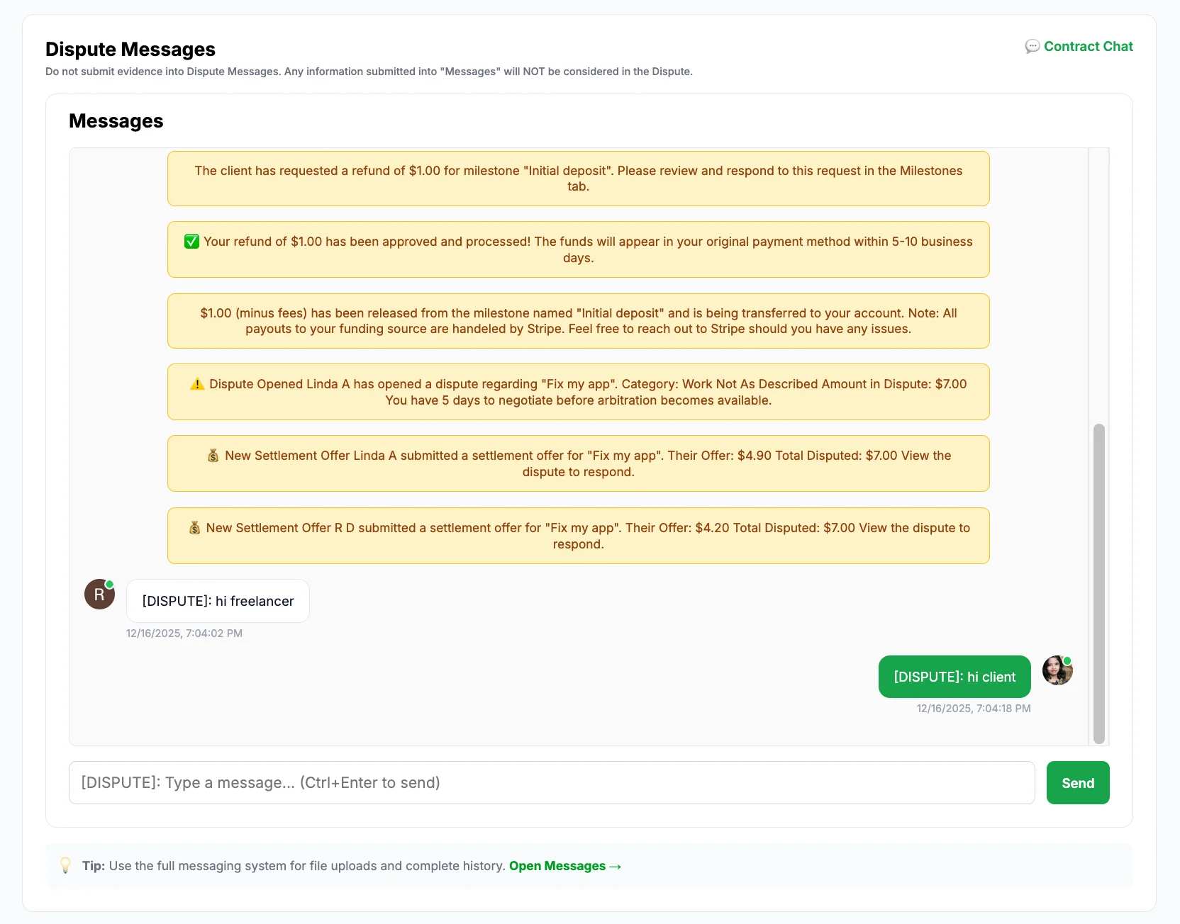 Dispute Messages