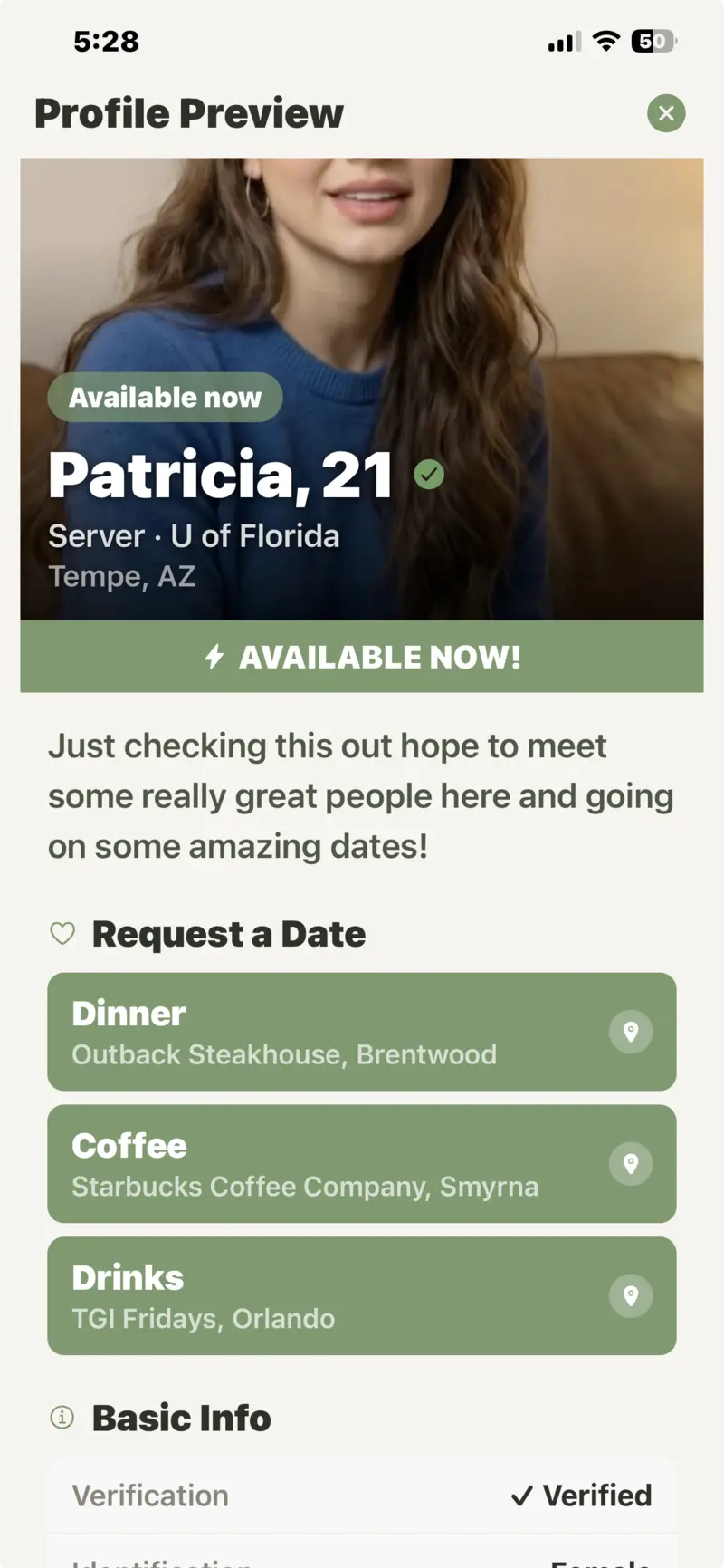 Request a Date feature on a Chivalry profile