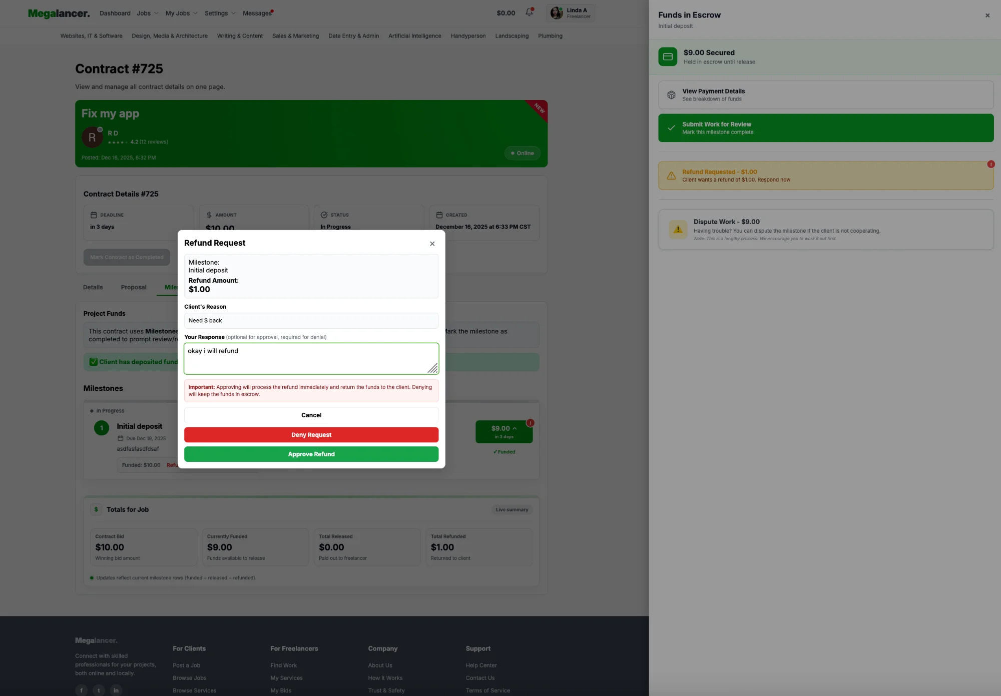 Refund Freelancer Side